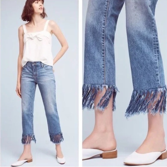 Anthropologie Denim - Anthropologie Jeans Womens 27 Pilcro Hyphen Cropped Fringe Distressed Boho